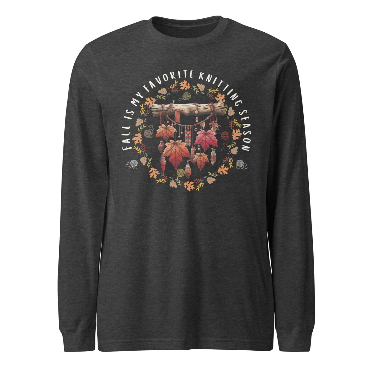 Fall is my Knitting Season Long Sleeve Tee Dark Grey Heather / XS