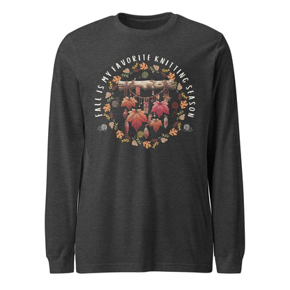 Fall is my Knitting Season Long Sleeve Tee Dark Grey Heather / XS