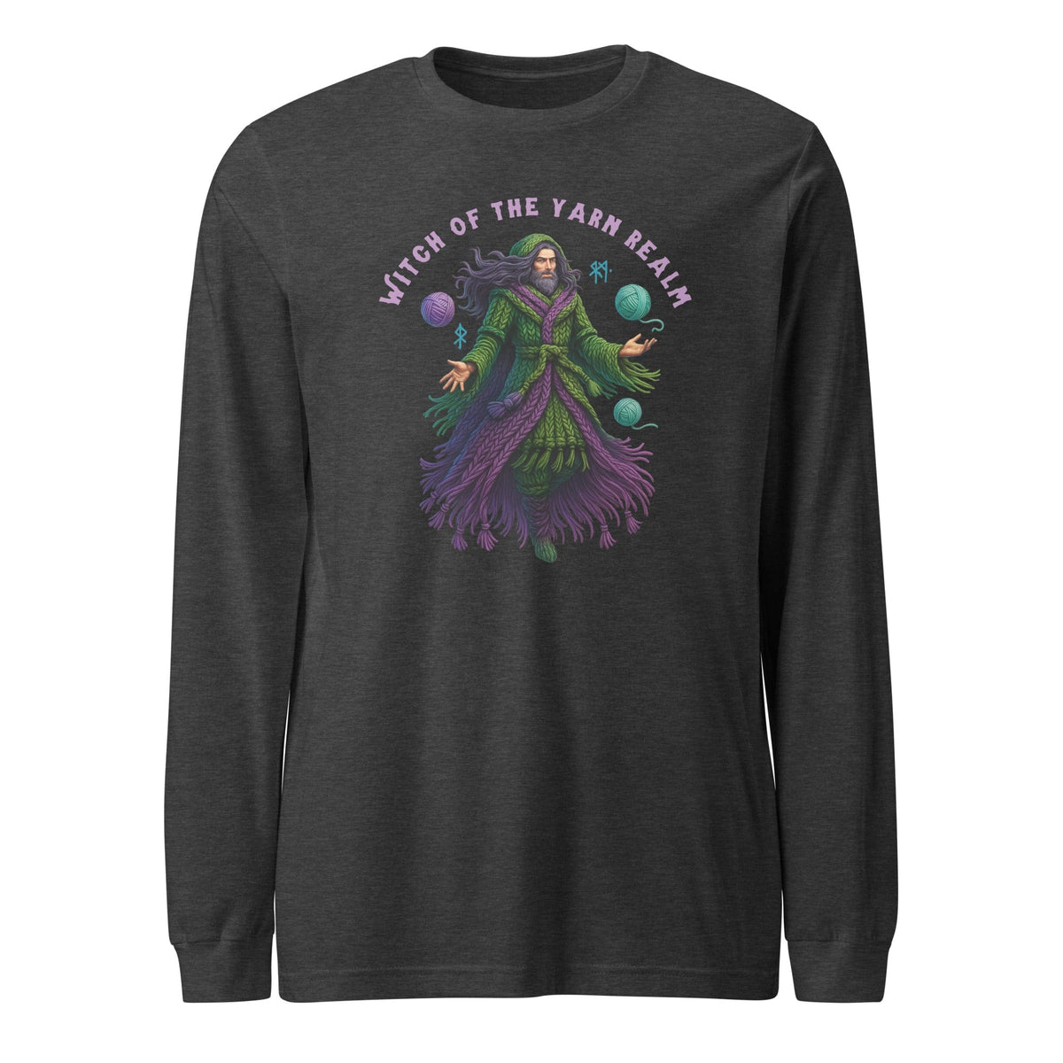 Warlock of the Yarn Realm Long Sleeve Tee Dark Grey Heather / XS