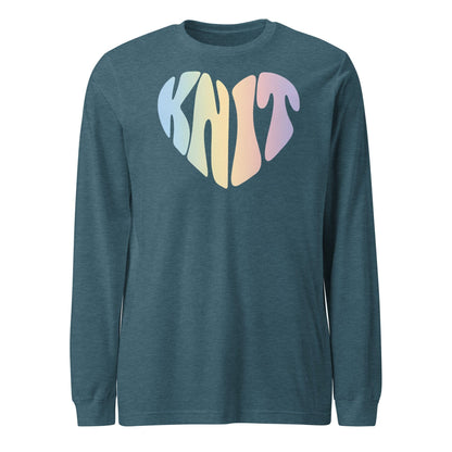 Knit Heart Pastel Long Sleeve Tee Heather Deep Teal / S