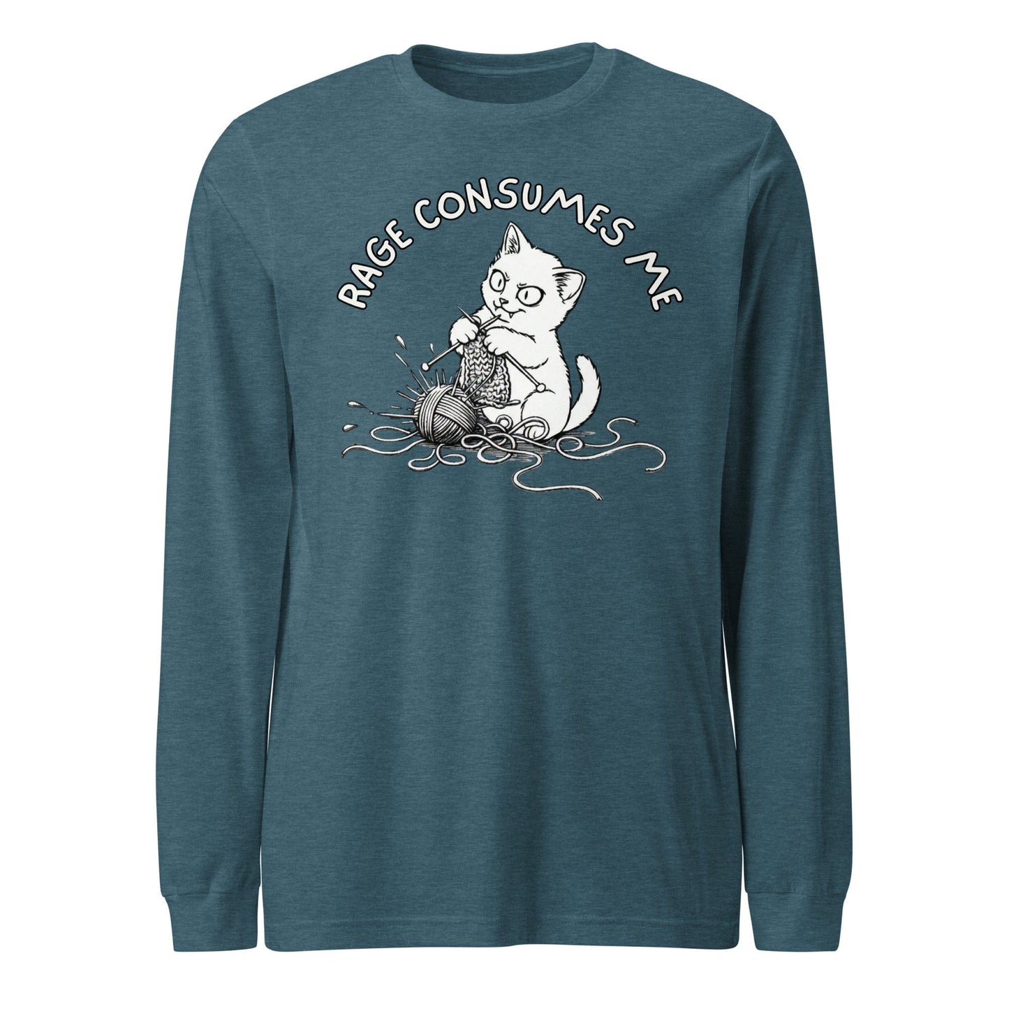 Knitting Rage Consumes Me Long Sleeve Tee Heather Deep Teal / S
