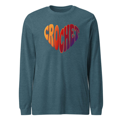 Sunset Crochet Heart Long Sleeve Tee Heather Deep Teal / S