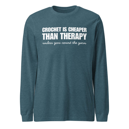 Crocheting is Cheaper Long Sleeve Tee Heather Deep Teal / XS