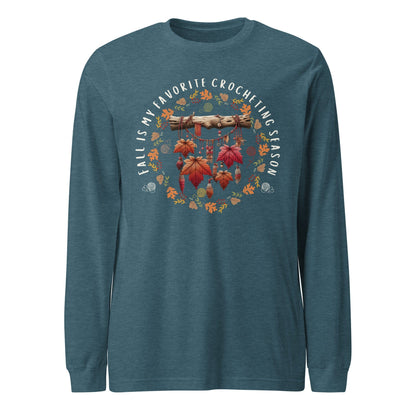 Fall is my Crocheting Season Long Sleeve Tee Heather Deep Teal / XS
