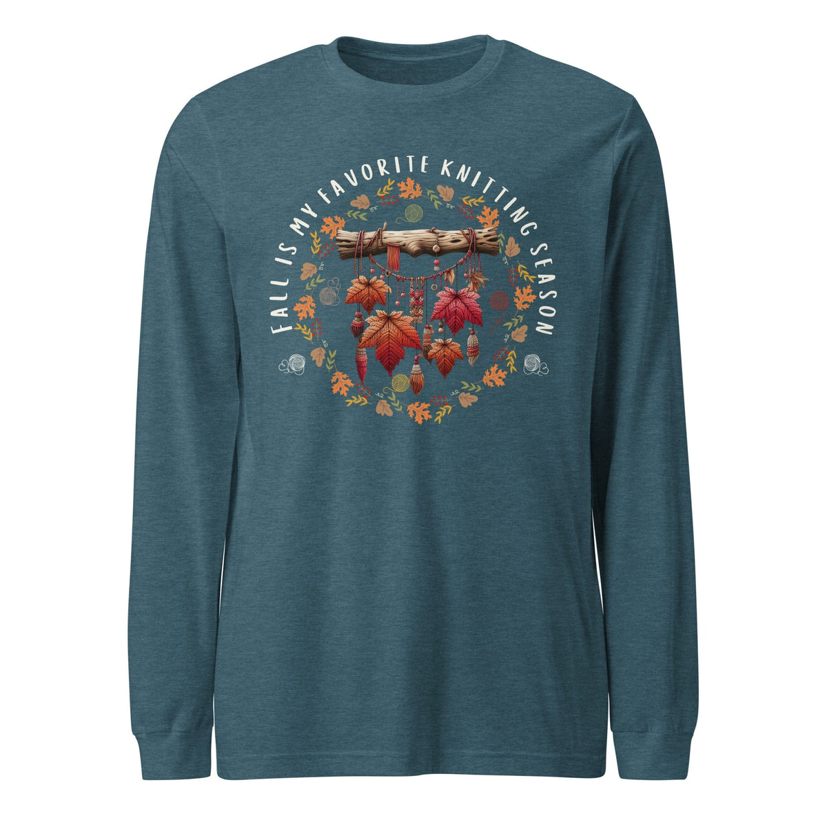 Fall is my Knitting Season Long Sleeve Tee Heather Deep Teal / XS