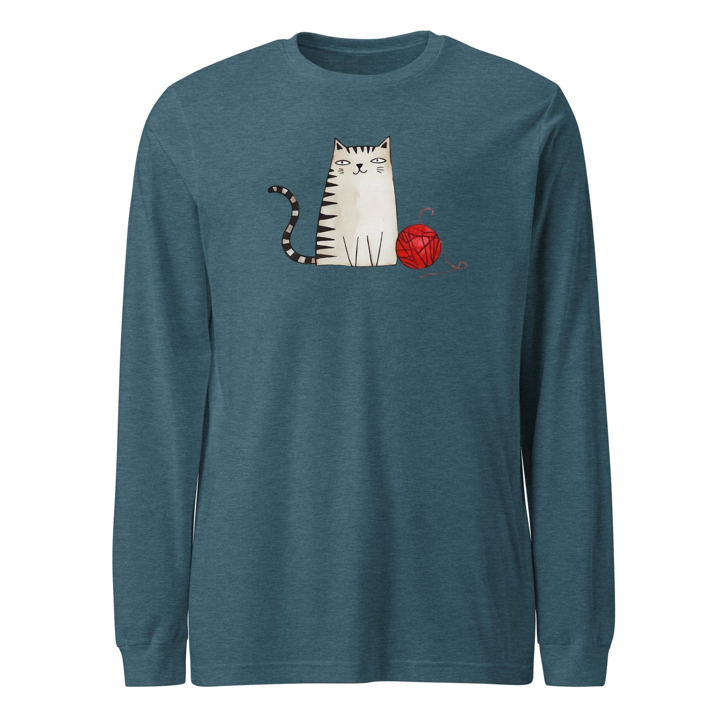 Sketchy Cat Long Sleeve Tee Heather Deep Teal / XS