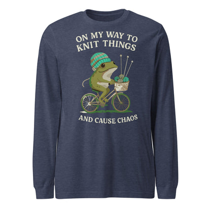 Knitting & Chaos Long Sleeve Tee Heather Navy / S