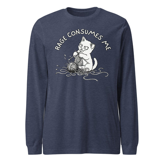 Knitting Rage Consumes Me Long Sleeve Tee Heather Navy / S
