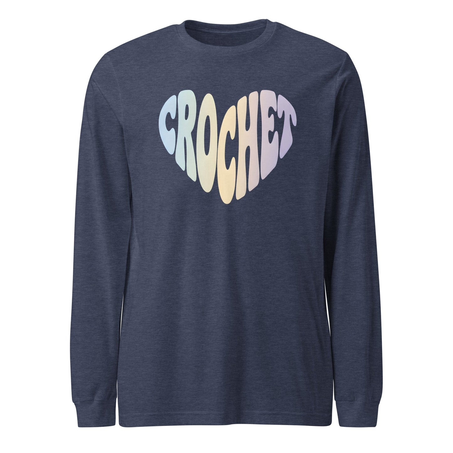 Pastel Crochet Heart Long Sleeve Tee Heather Navy / S