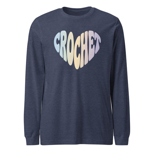 Pastel Crochet Heart Long Sleeve Tee Heather Navy / S