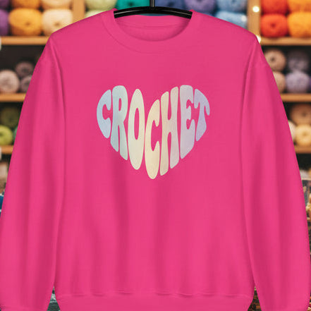 Pastel Crochet Heart Sweatshirt Heliconia / S