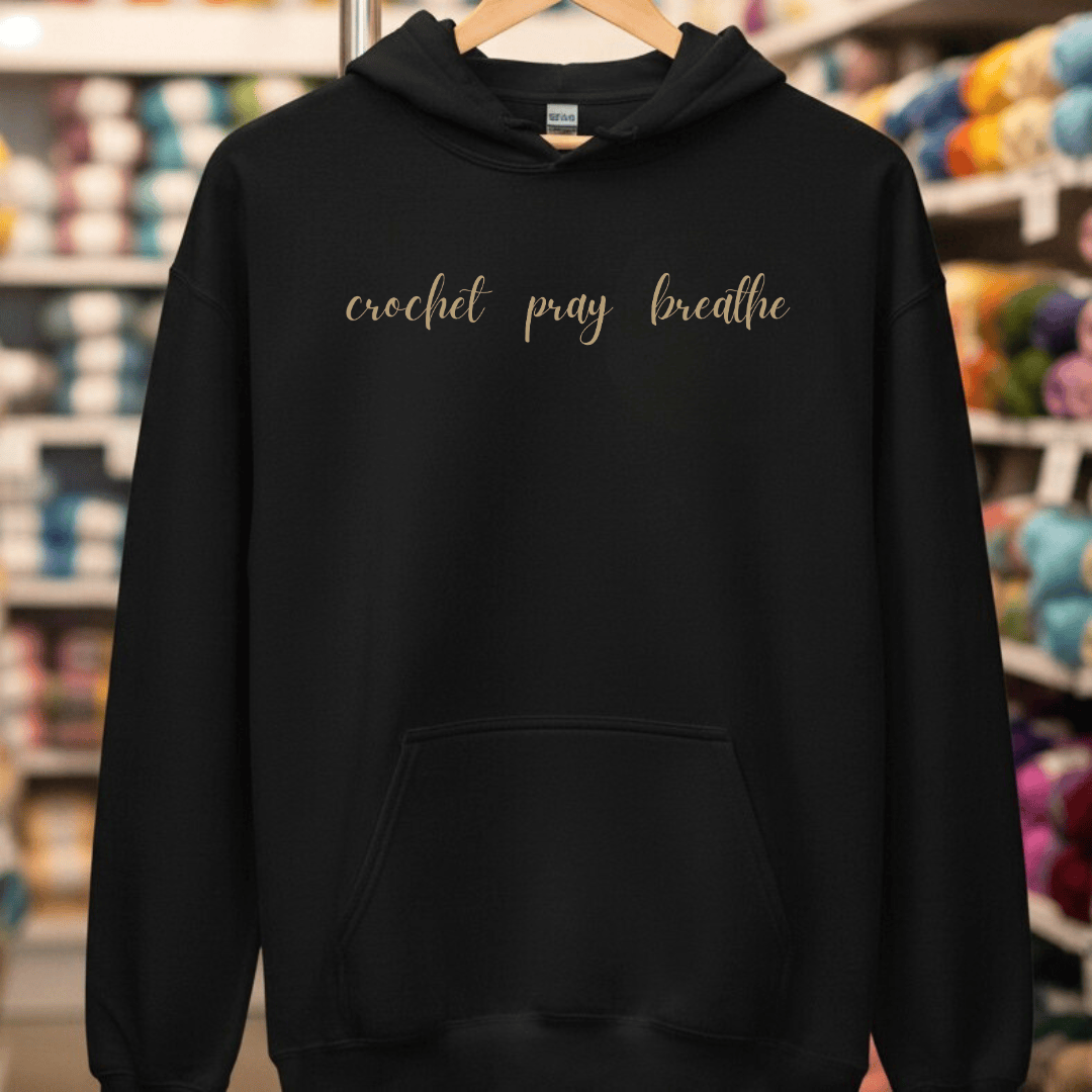 Crochet Breathe Pray Hoodie Black / S