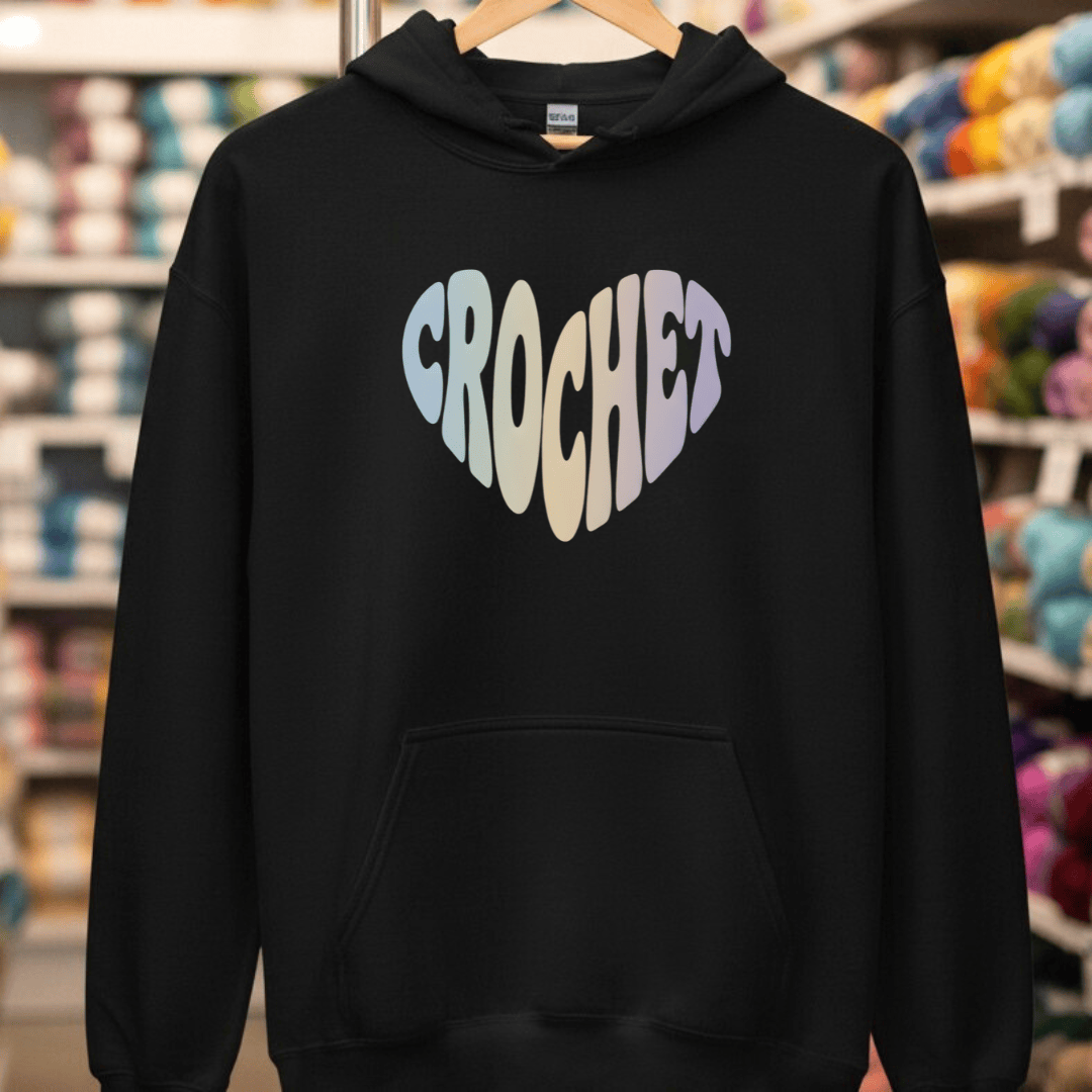 Crochet Heart Pastel Hoodie Black / S