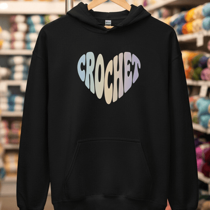 Crochet Heart Pastel Hoodie Black / S