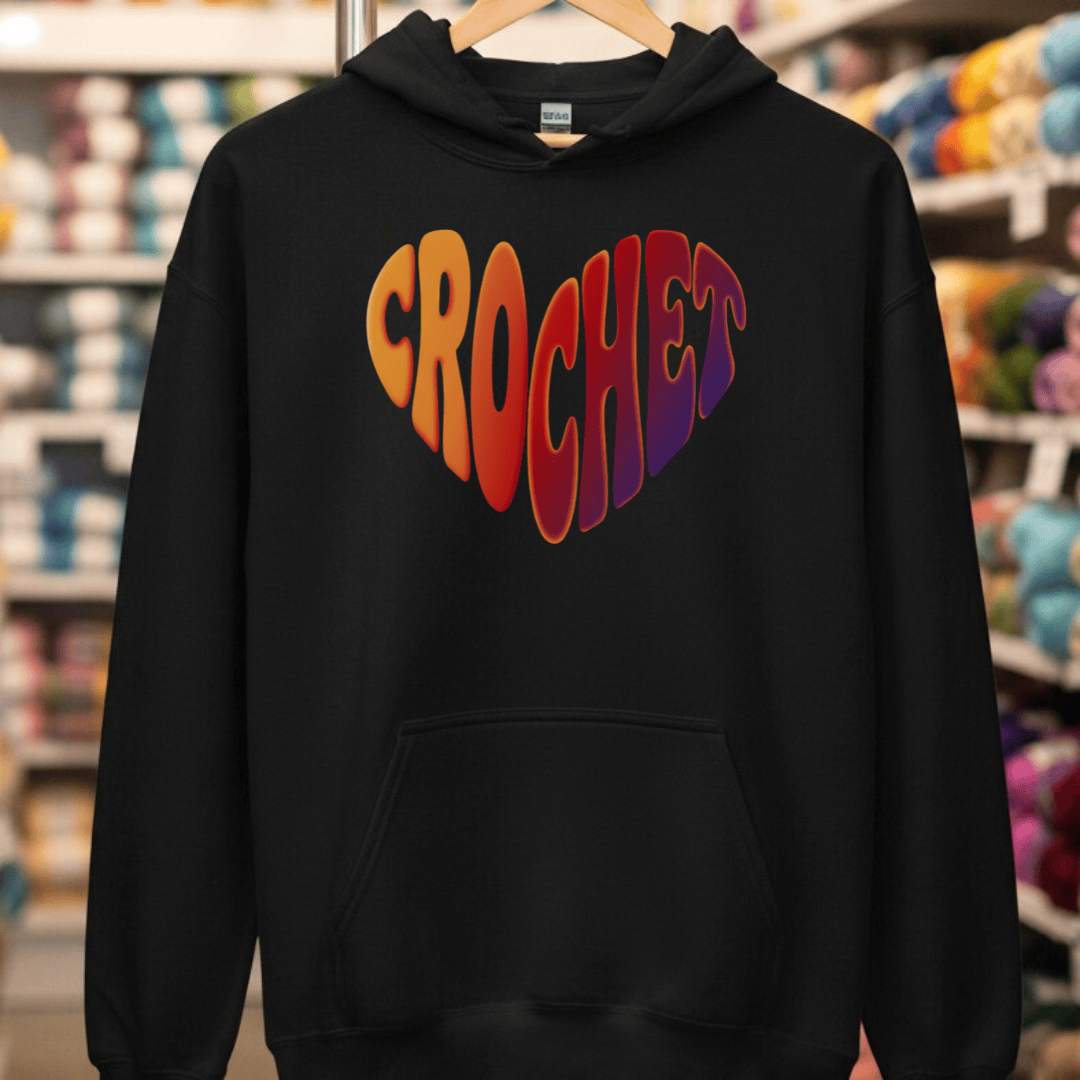 Crochet Heart Sunset Hoodie Black / S