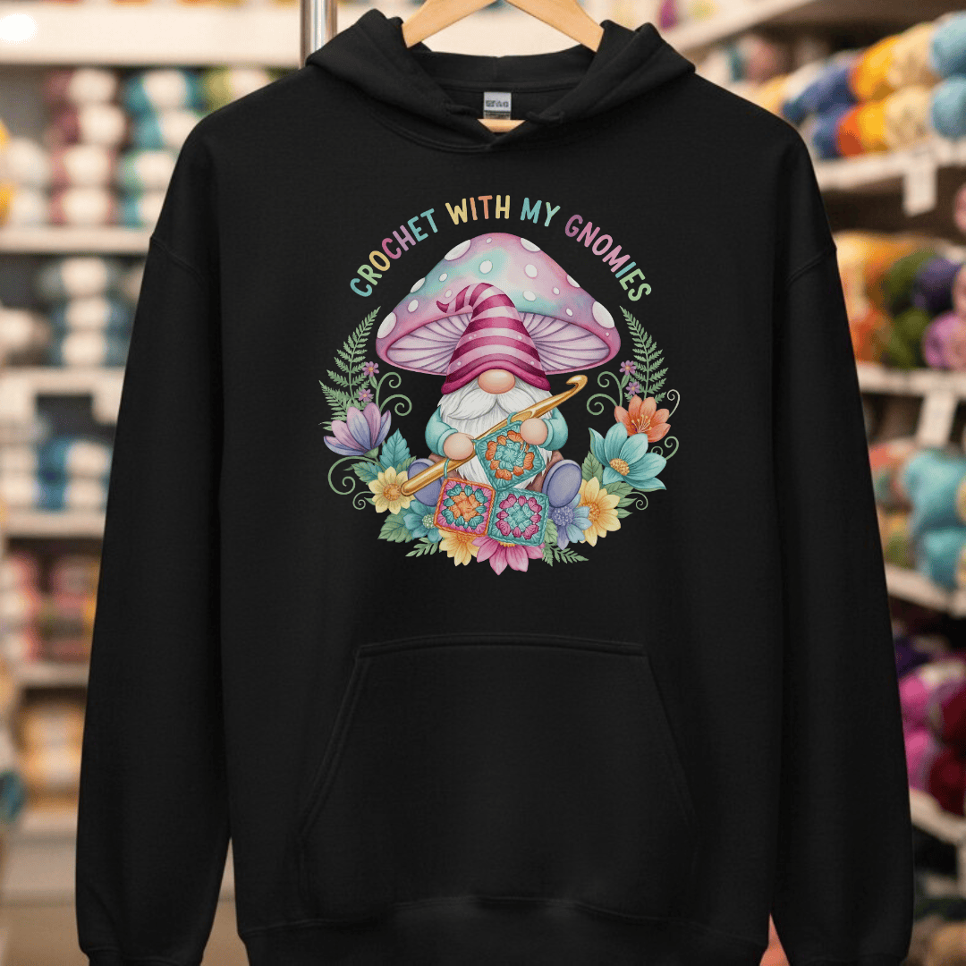 Crochet With My Gnomies Hoodie Black / S