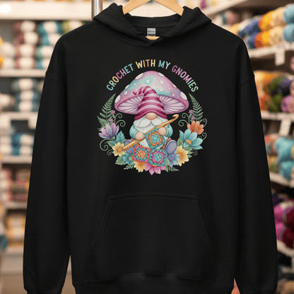 Crochet With My Gnomies Hoodie Black / S
