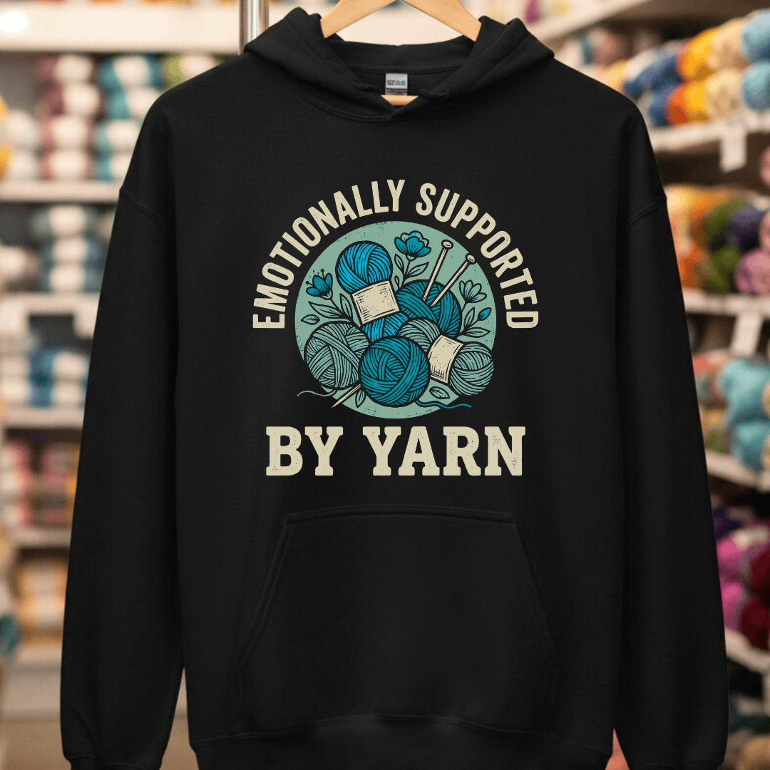 Emotionally Supported By Yarn Hoodie Black / S