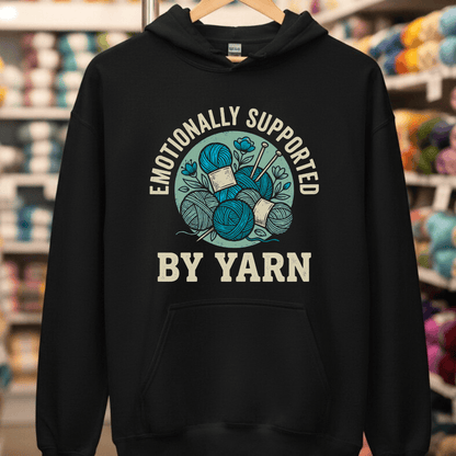 Emotionally Supported By Yarn Hoodie Black / S