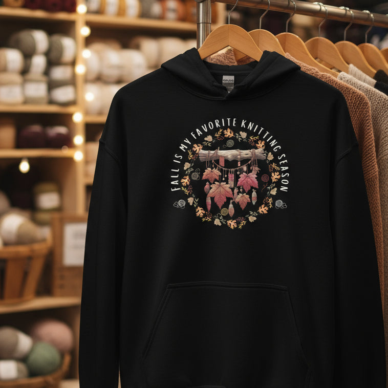 Fall is my Knitting Season Hoodie Black / S