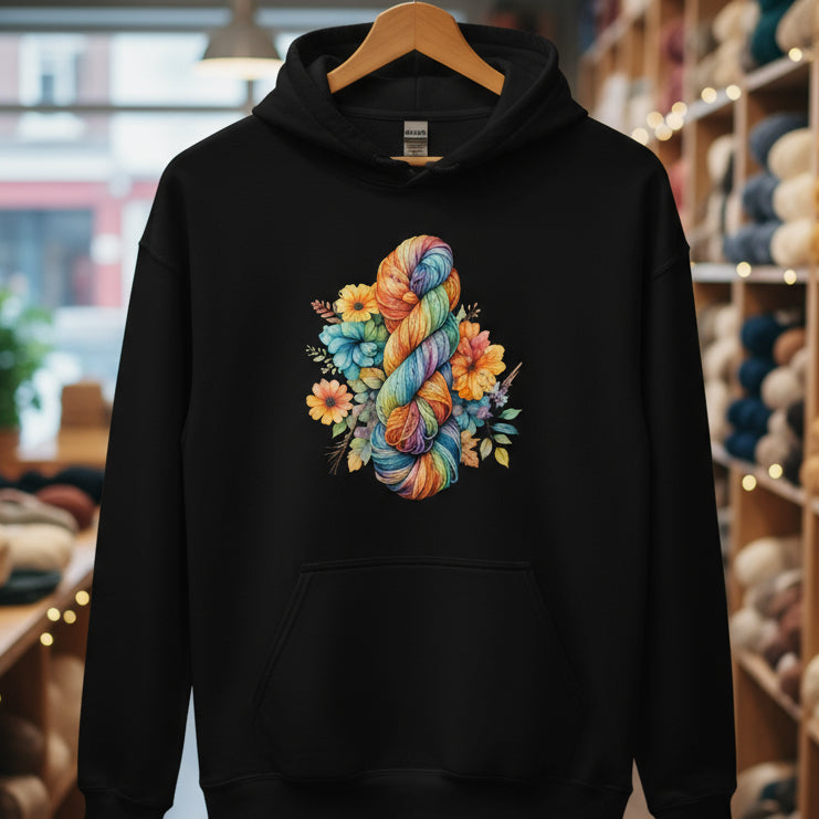 Floral Skein Hoodie Black / S