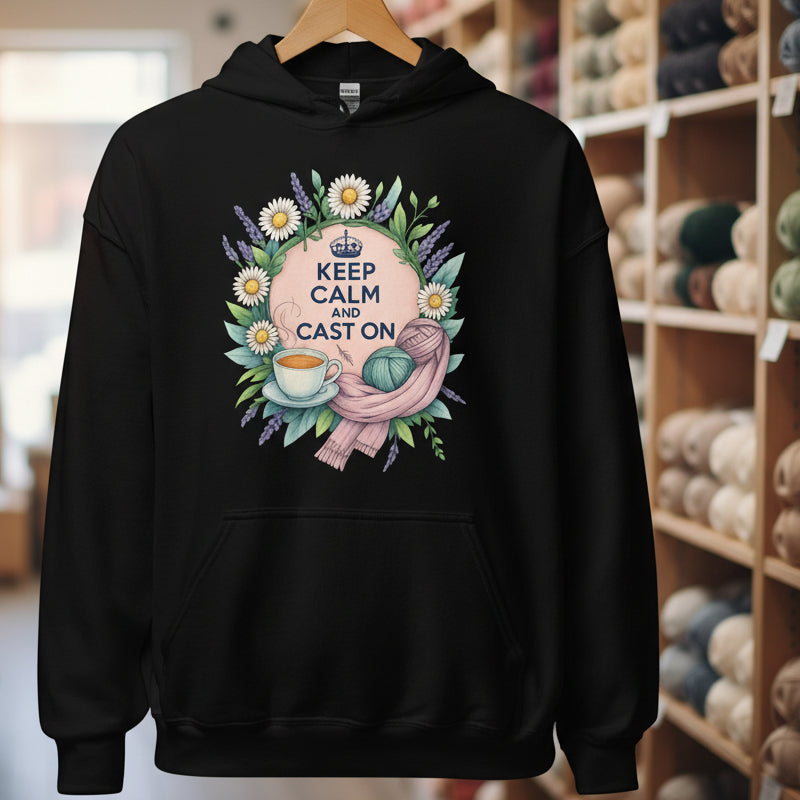 Keep Calm and Cast On Hoodie Black / S