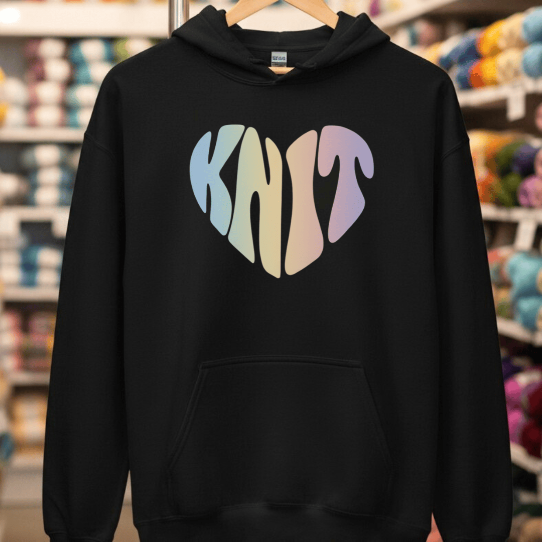 Knit Heart Pastel Hoodie Black / S