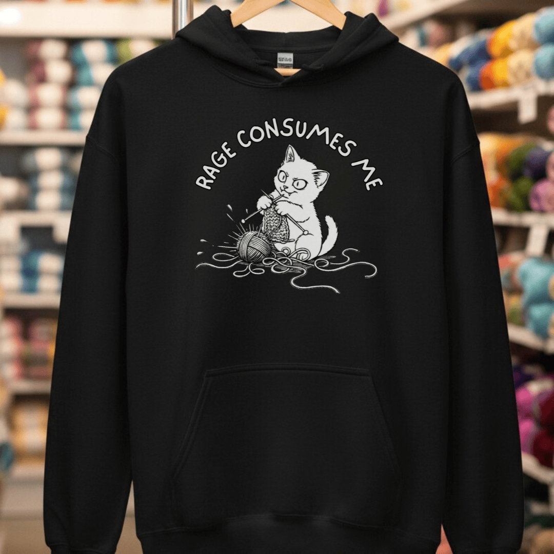 Knitting Rage Consumes Me Hoodie Black / S