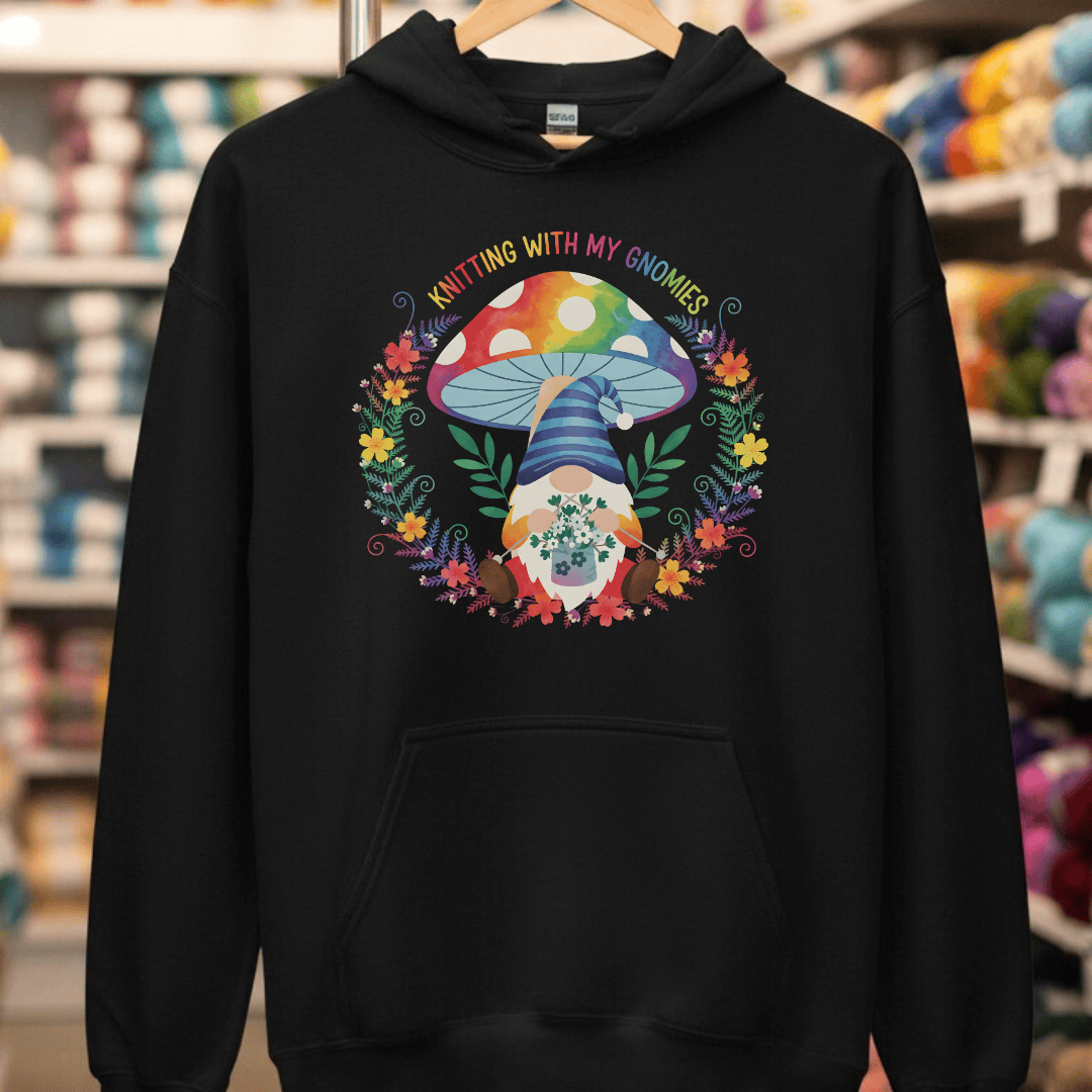 Knitting With My Gnomies Hoodie Black / S