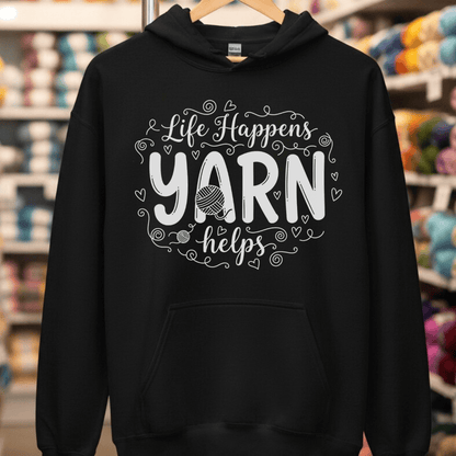 Life Happens, Yarn Helps Hoodie Black / S