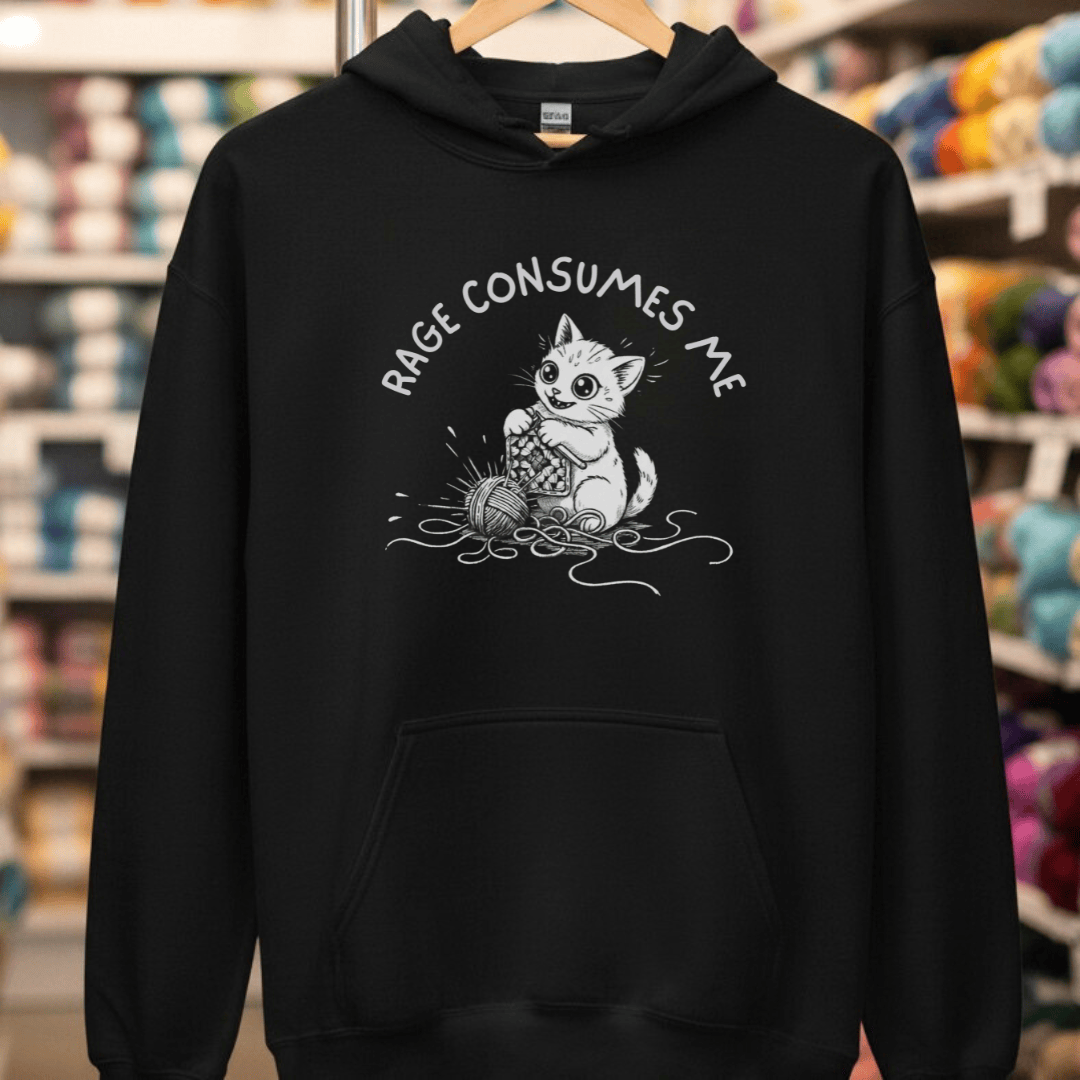 Rage Consumes Me Crochet Hoodie Black / S