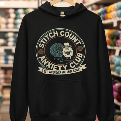 Stitch Count Anxiety Club Hoodie Black / S