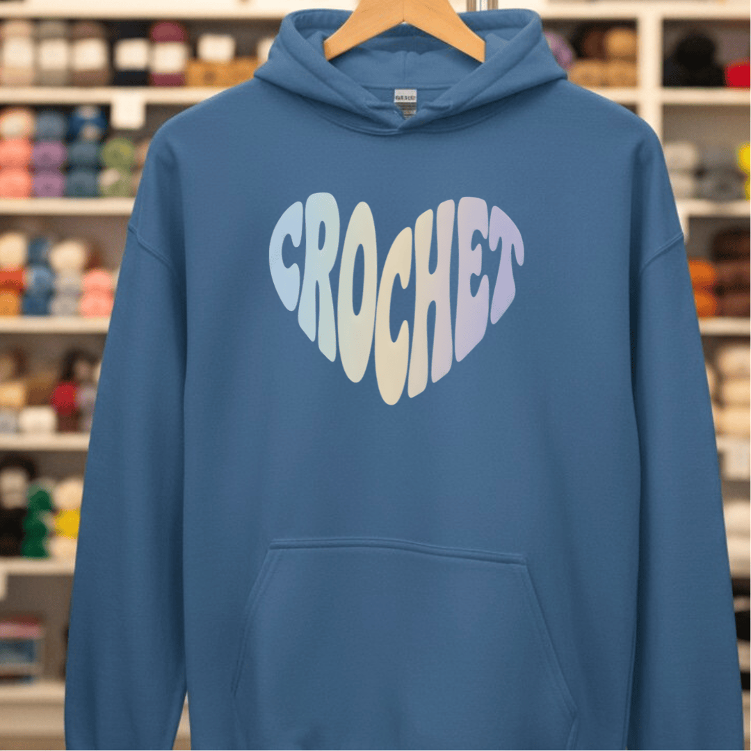 Crochet Heart Pastel Hoodie Indigo Blue / S