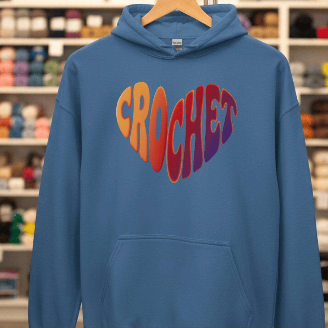 Crochet Heart Sunset Hoodie Indigo Blue / S