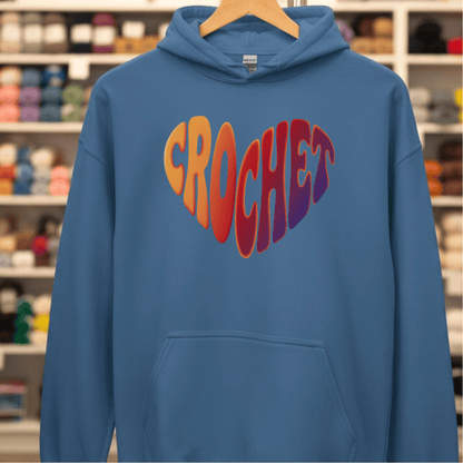 Crochet Heart Sunset Hoodie Indigo Blue / S