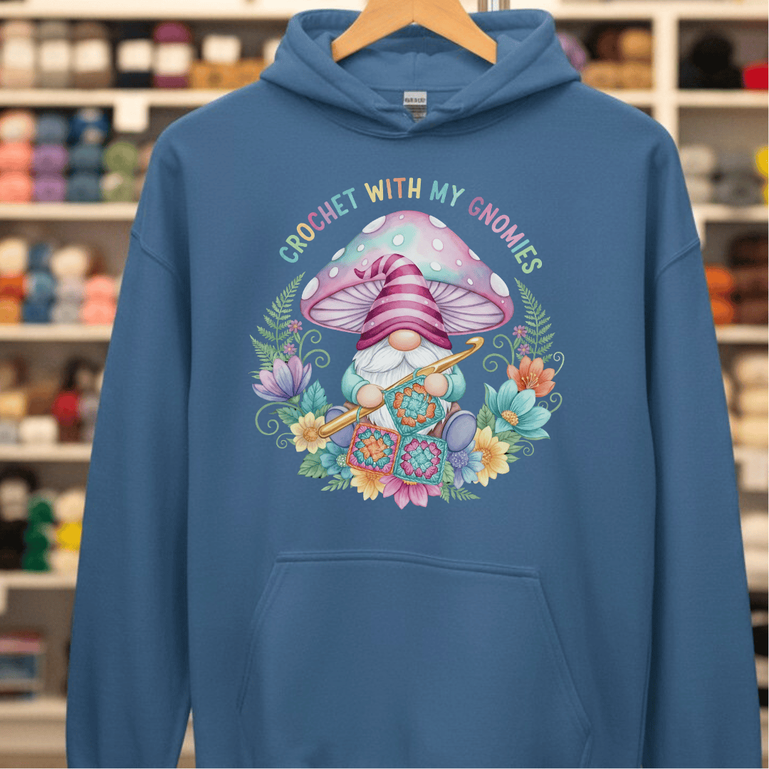 Crochet With My Gnomies Hoodie Indigo Blue / S