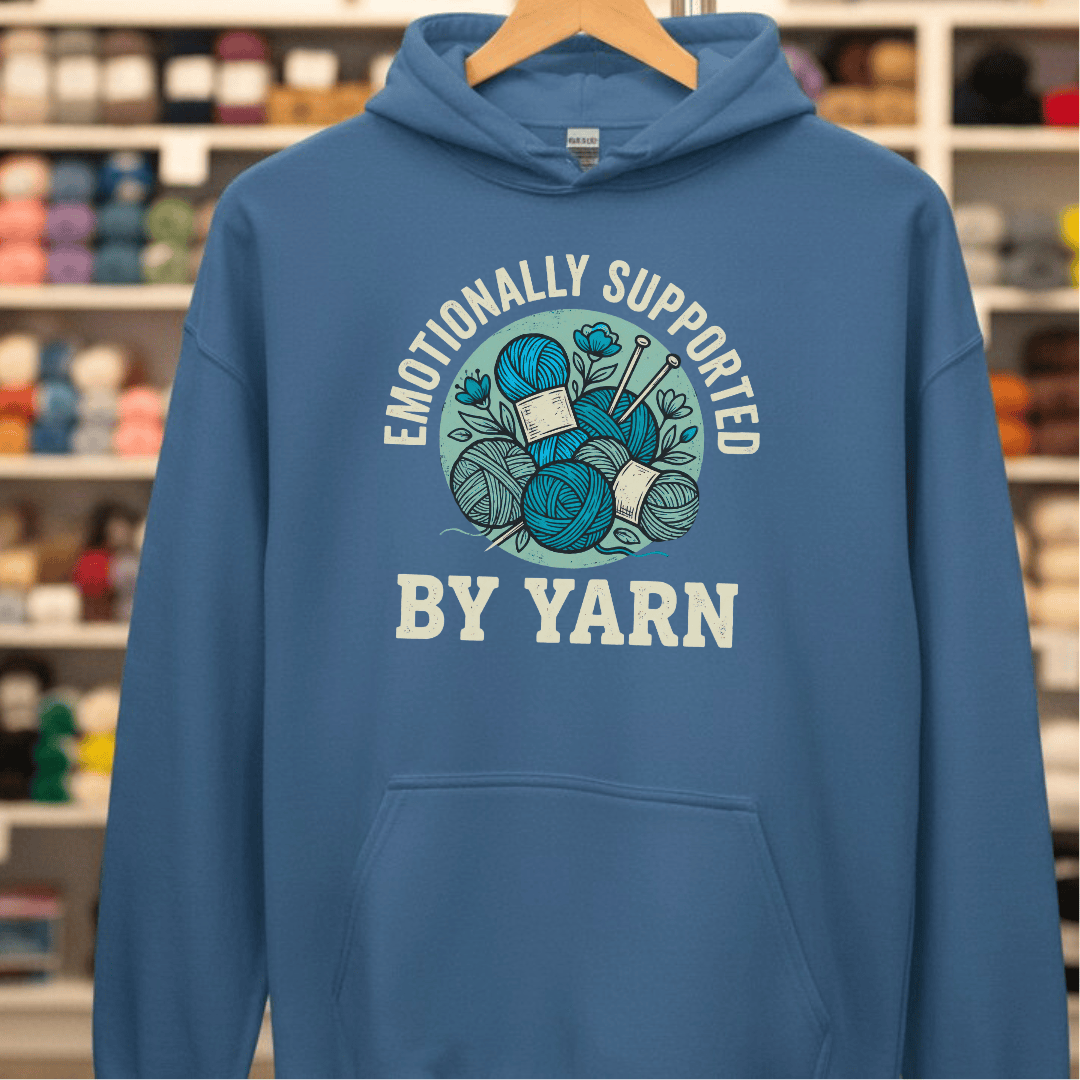 Emotionally Supported By Yarn Hoodie Indigo Blue / S