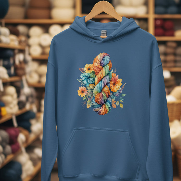 Floral Skein Hoodie Indigo Blue / S