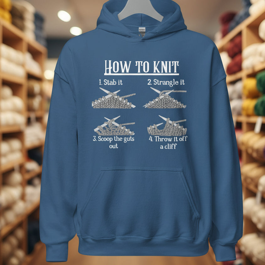 How to Knit Hoodie Indigo Blue / S