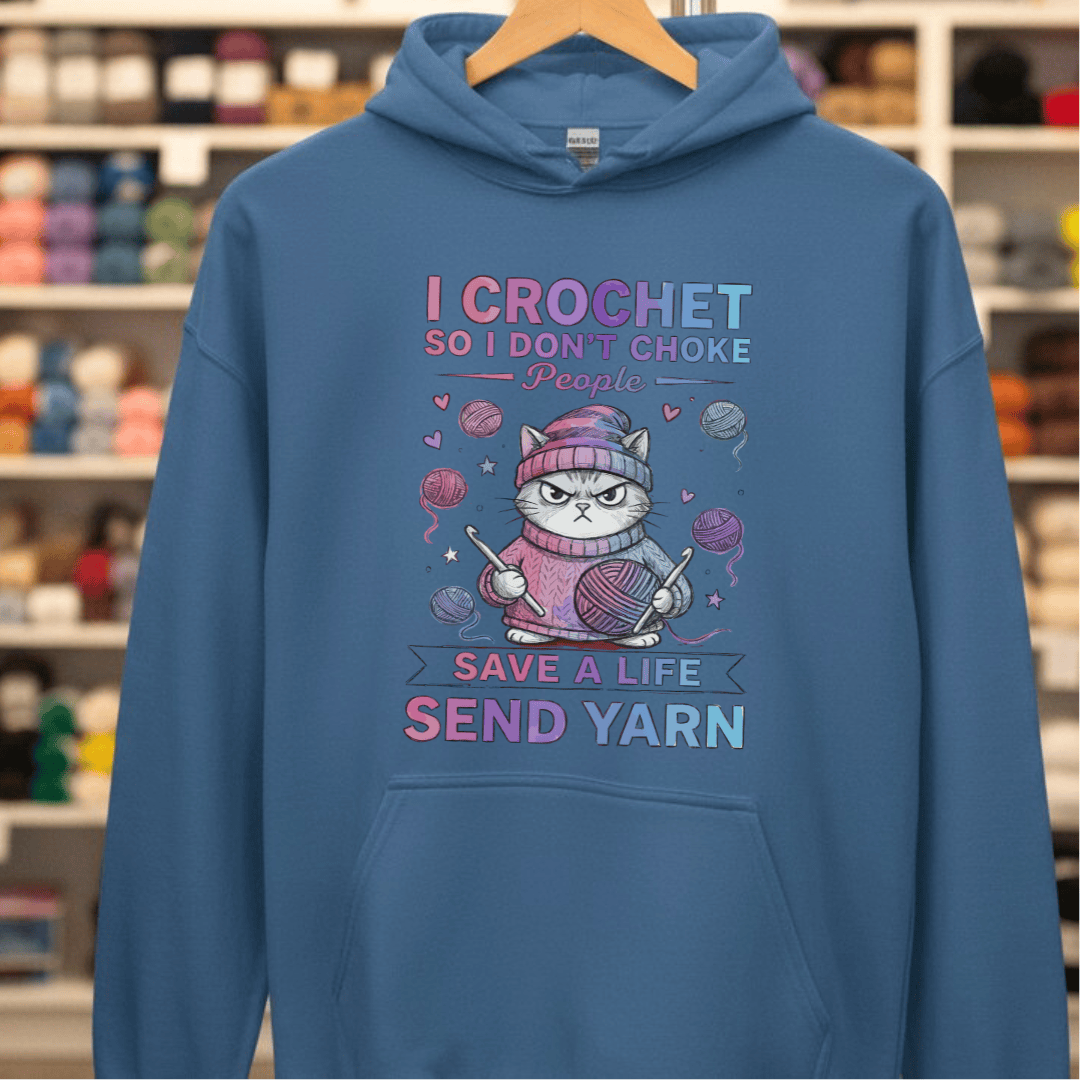 I Crochet So I Don't Choke People Hoodie Indigo Blue / S