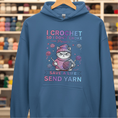 I Crochet So I Don't Choke People Hoodie Indigo Blue / S