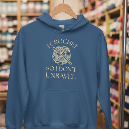 I Crochet So I Don't Unravel Hoodie Indigo Blue / S