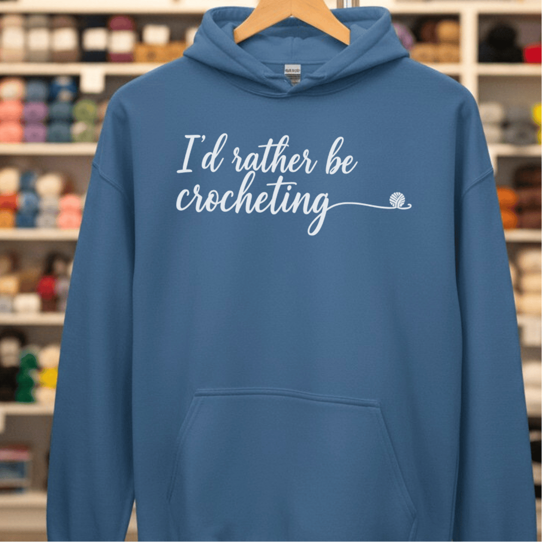 I'd Rather Be Crocheting Hoodie Indigo Blue / S