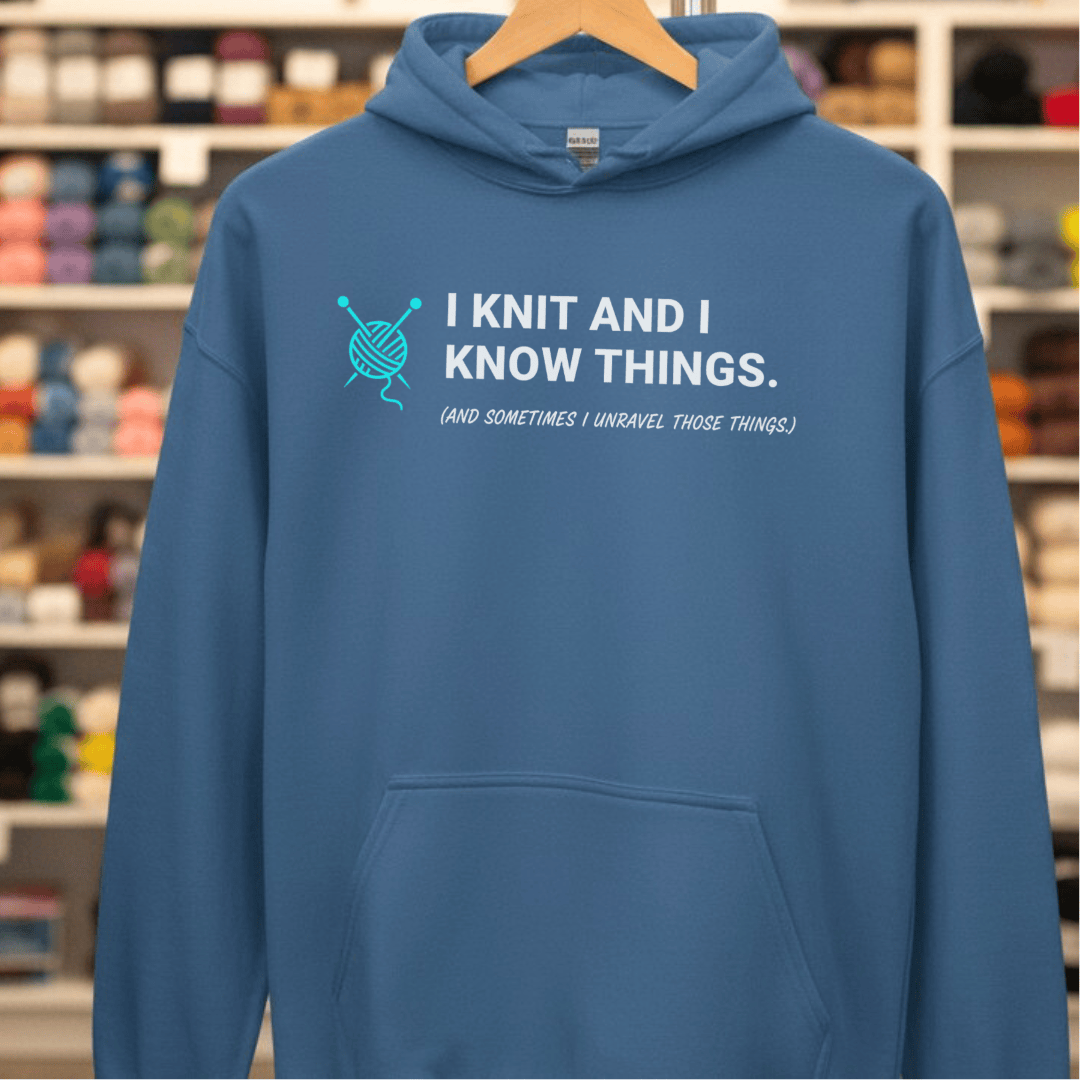 I Knit & Know Things Hoodie Indigo Blue / S