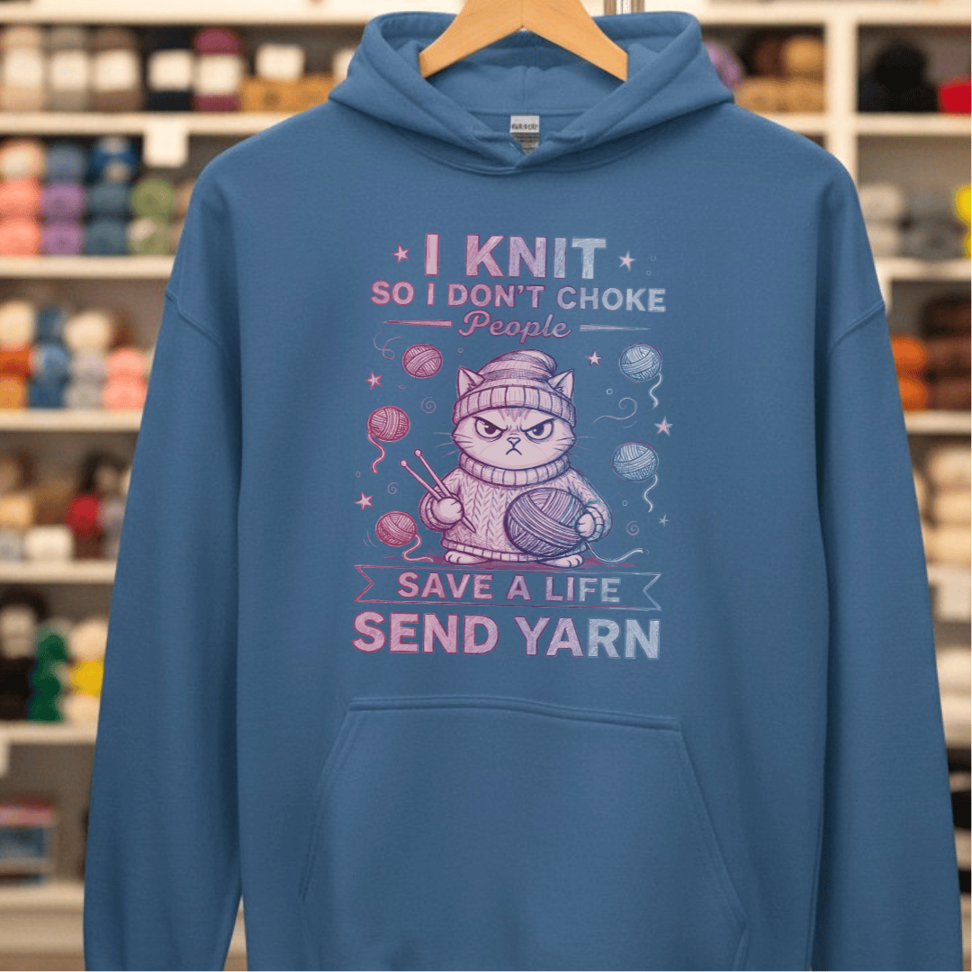 I Knit So I Don't Choke People Hoodie Indigo Blue / S