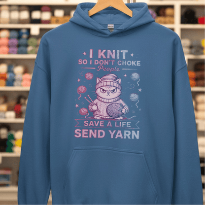 I Knit So I Don't Choke People Hoodie Indigo Blue / S