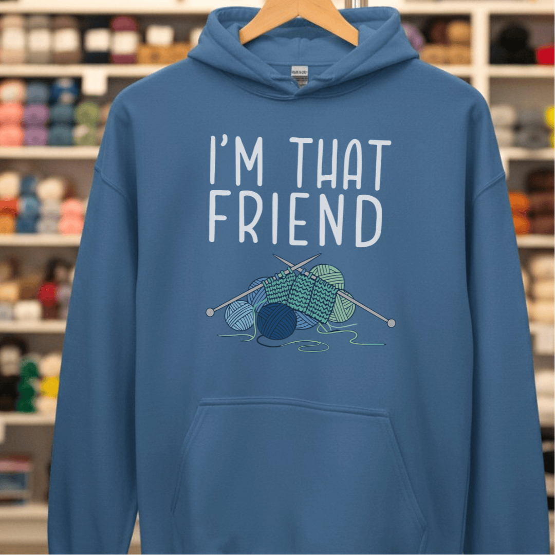 I'm That Knitting Friend Hoodie Indigo Blue / S