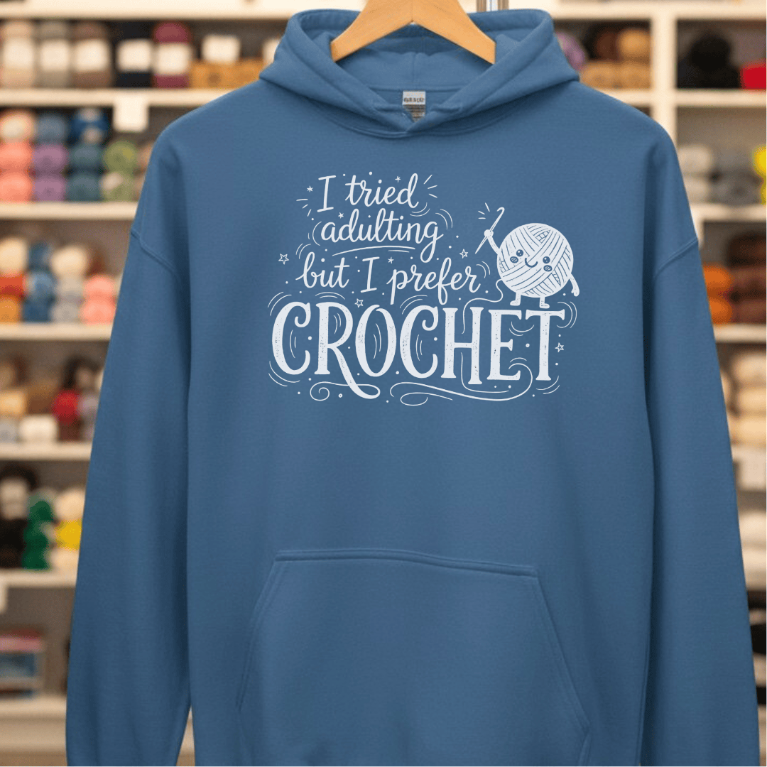 I Prefer Crochet Hoodie Indigo Blue / S