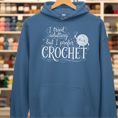 I Prefer Crochet Hoodie Indigo Blue / S