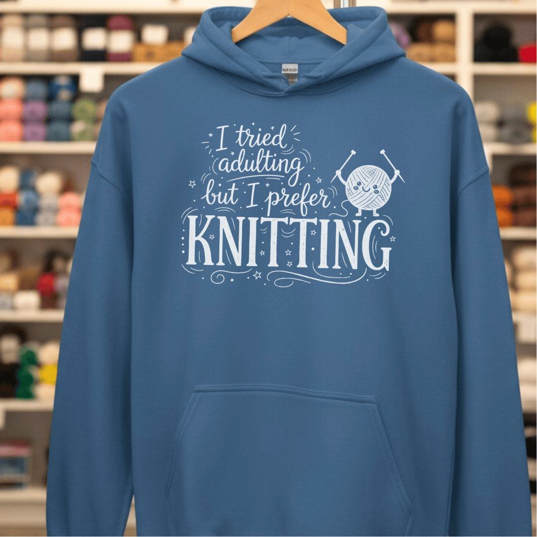 I Prefer Knitting Hoodie Indigo Blue / S